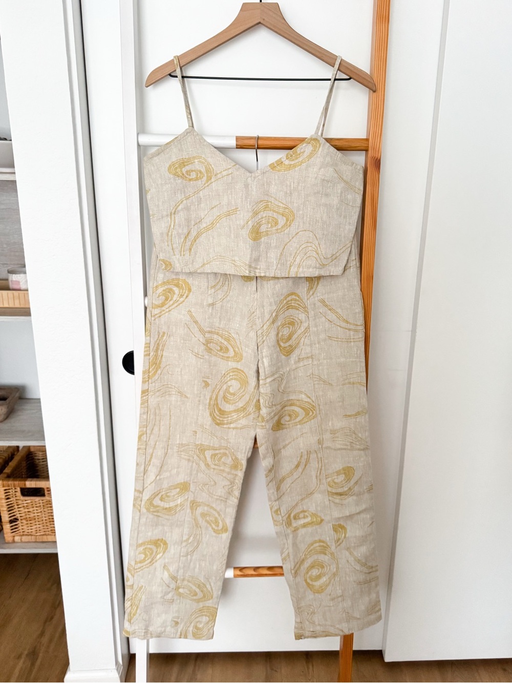 Paloma Wool Palma 2 Piece Linen Crop Top Wide Leg Pants Set Ecru Yellow
